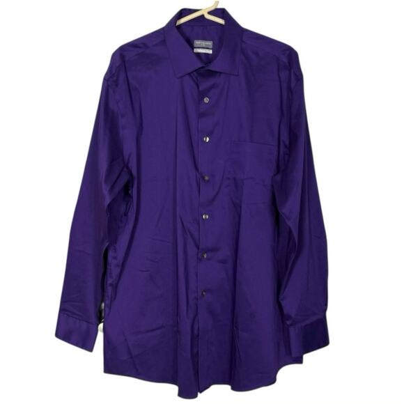 Van Heusen Flex Regular Fit Stretch Button Up Shirt Large Purple 16-16.5 32/33 - Picture 2 of 12